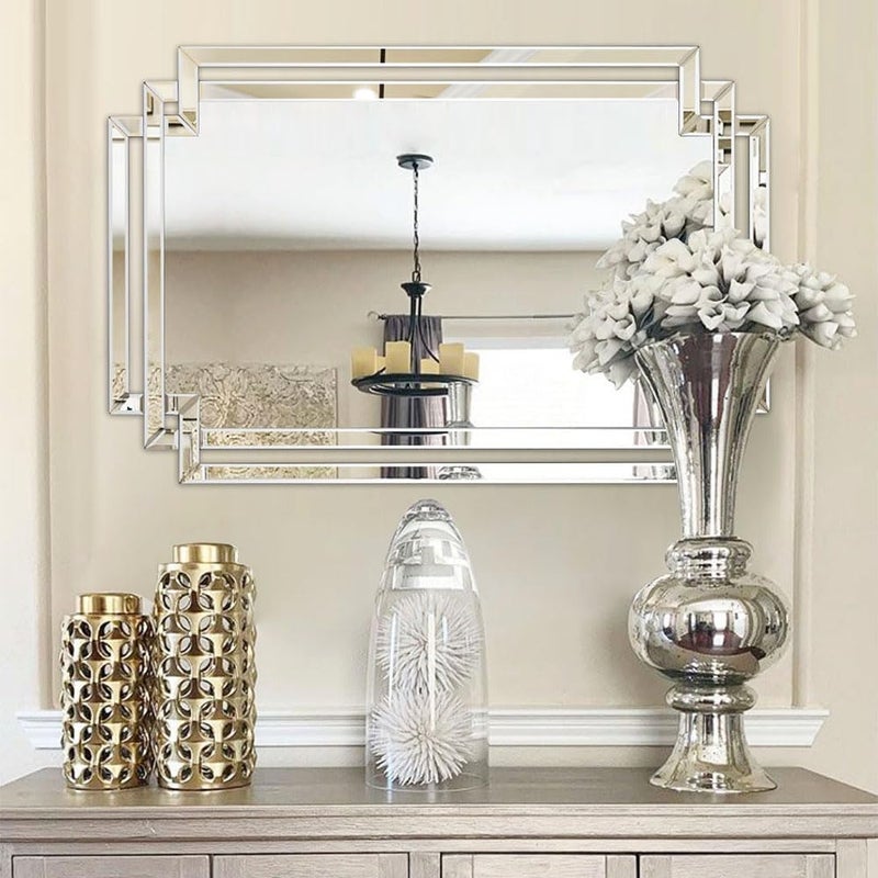 Autdot Decorative Wall Mirror for Decor 24 X 36 Large Living Room Mirror with Glass Pieces and Beveled Edge for Dining Room Contemporary Bathroom Mirror Hang Horizontally or Vertically
