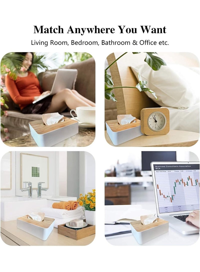 Happy Home Plastic Rectangular Shape Facial Tissue Box With Bamboo Cover White 23x13x10cm - Image 3