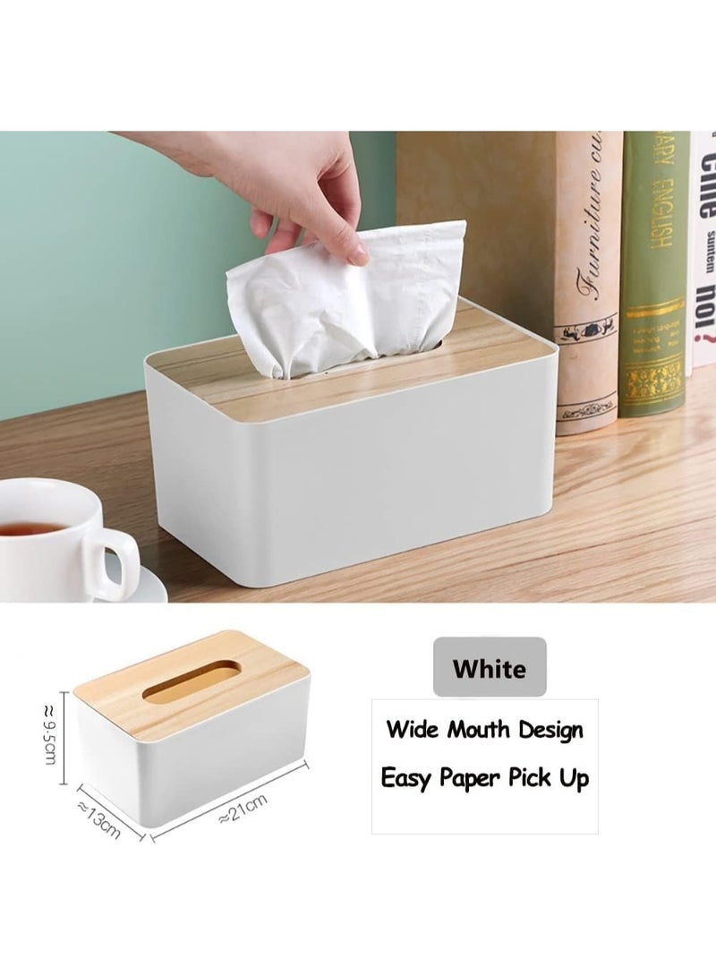 Happy Home Plastic Rectangular Shape Facial Tissue Box With Bamboo Cover White 23x13x10cm - Image 2