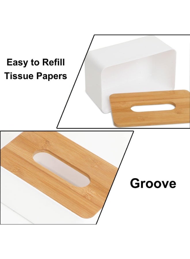 Happy Home Plastic Rectangular Shape Facial Tissue Box With Bamboo Cover White 23x13x10cm - Image 4