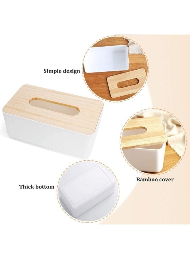 Happy Home Plastic Rectangular Shape Facial Tissue Box With Bamboo Cover White 23x13x10cm - Image 5