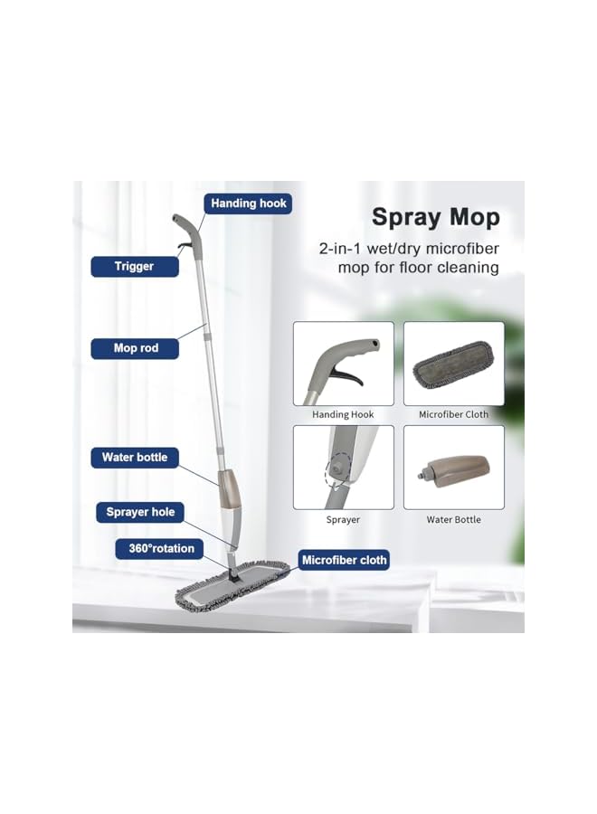 promass Microfiber Spray Mop for Floor Cleaning Floor Mop Dry Wet Mop with 4PCS Reusable Washable Mop Pads Refillable Bottle Sprayer Flat Mops for Laminate Hardwood Ceramic Tile Wood Dust Kitchen - Image 3