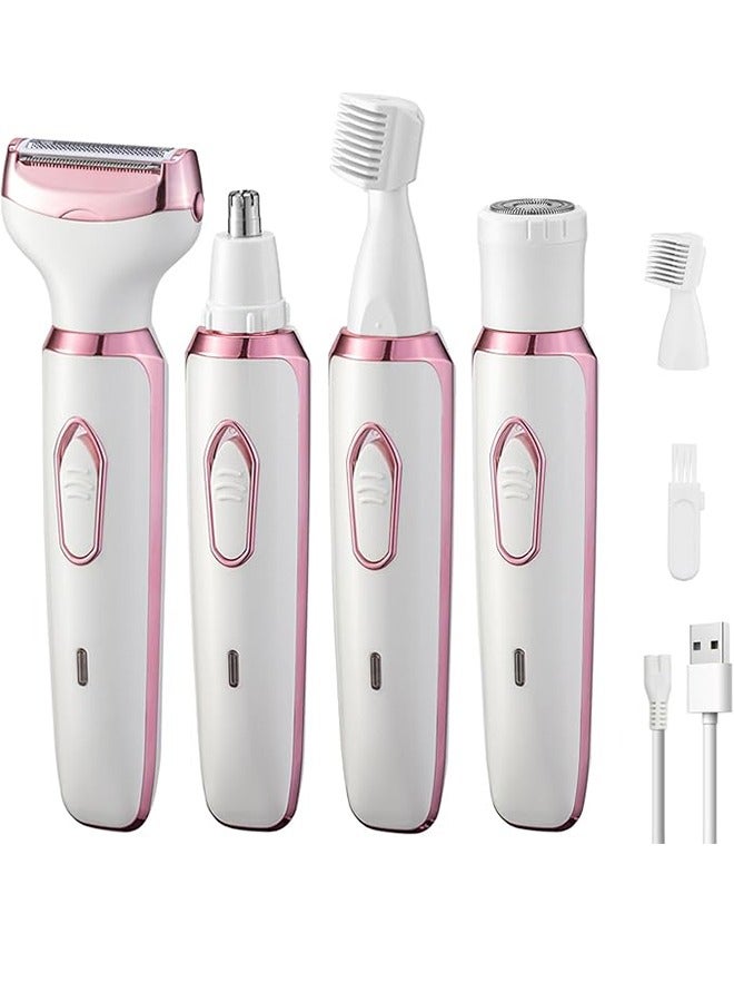 Ruibo Power Shaver Women Painless 4 In 1 Women Shaver Cordless Rechargeable Face Eyebrow Shaver And Nose Hair Trimmer Lip Body Bikini Trimmer Women Beauty Set  White - Image 1