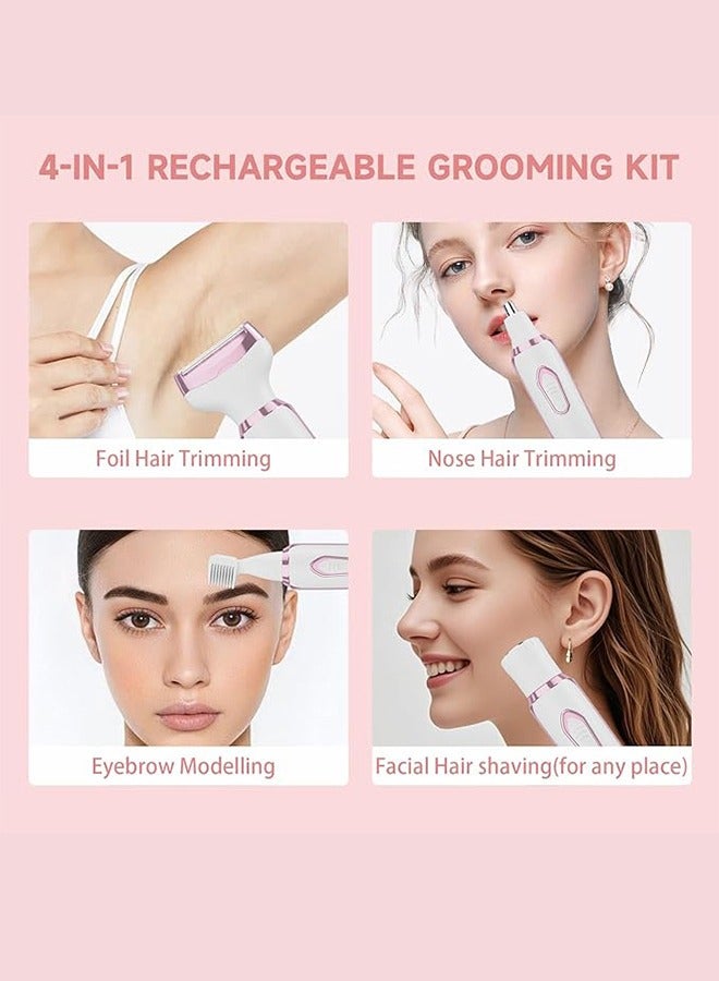 Ruibo Power Shaver Women Painless 4 In 1 Women Shaver Cordless Rechargeable Face Eyebrow Shaver And Nose Hair Trimmer Lip Body Bikini Trimmer Women Beauty Set  White - Image 3