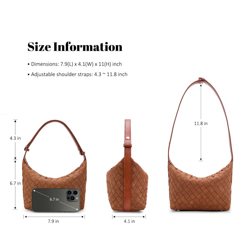 Sumrains Woven Shoulder Bag for Women: Elegant Suede Purse for Casual - Designer Inspired Hobo Bag - Everyday Use Handbag (Brown) - Image 4