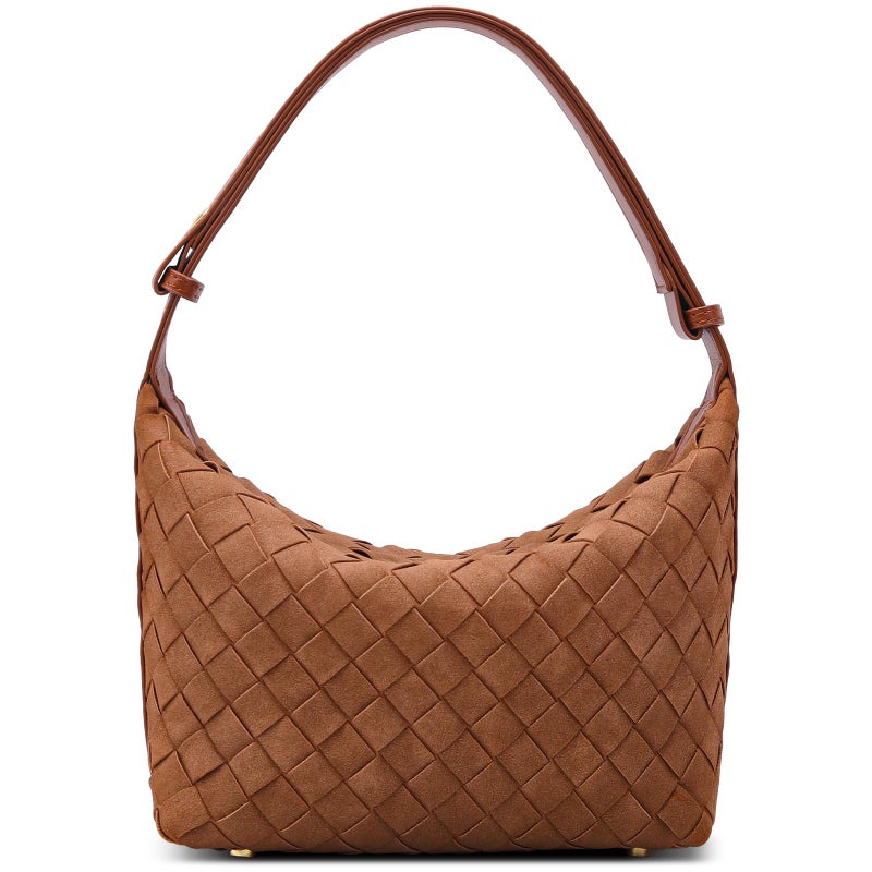 Sumrains Woven Shoulder Bag for Women: Elegant Suede Purse for Casual - Designer Inspired Hobo Bag - Everyday Use Handbag (Brown) - Image 1