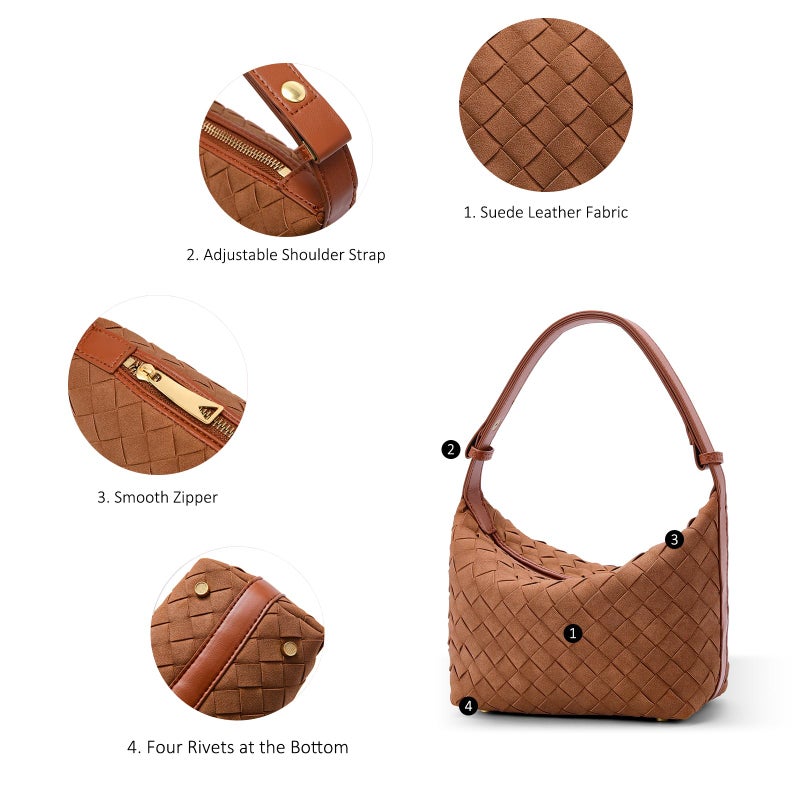 Sumrains Woven Shoulder Bag for Women: Elegant Suede Purse for Casual - Designer Inspired Hobo Bag - Everyday Use Handbag (Brown) - Image 5