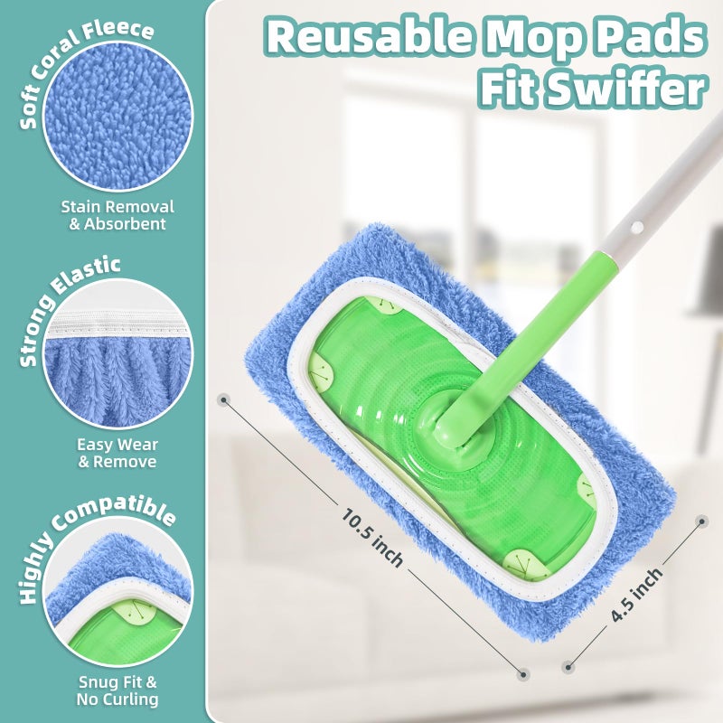 LOVECO Reusable Mop Pads Compatible with Swiffer Sweeper Mop, Microfiber Dry Sweeping Cloths & Machine Washable Wet Pads Refill for Use on All Sealed Floors - Stone, Hardwood, Laminate & Tile (6 Blue) - Image 3