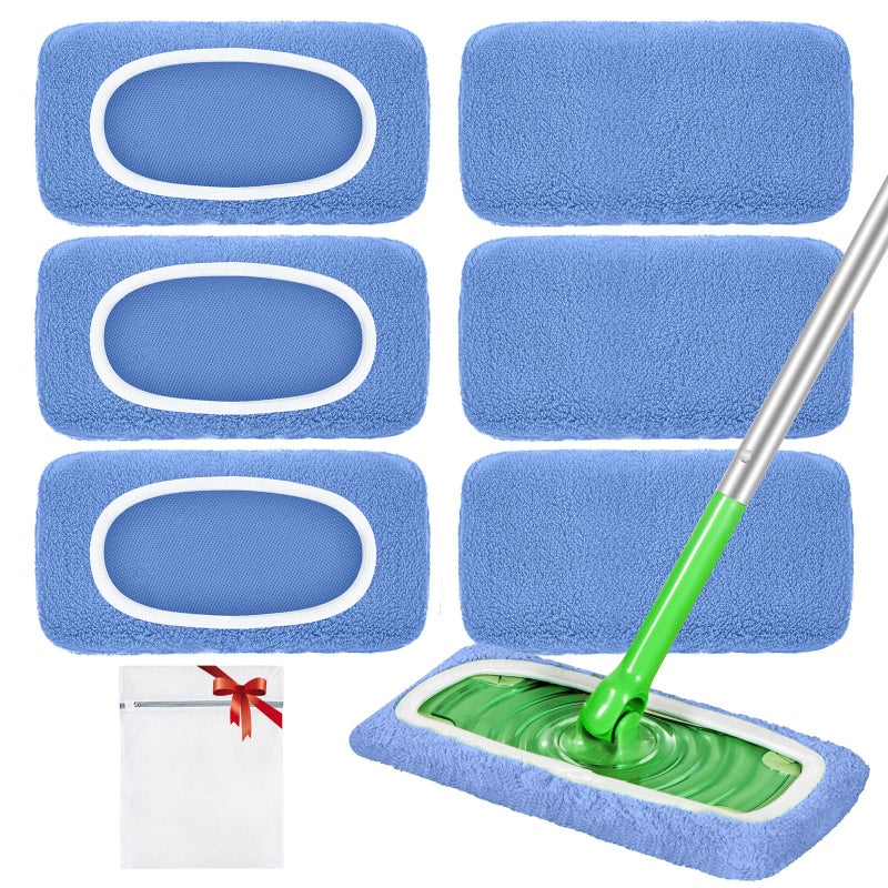 LOVECO Reusable Mop Pads Compatible with Swiffer Sweeper Mop, Microfiber Dry Sweeping Cloths & Machine Washable Wet Pads Refill for Use on All Sealed Floors - Stone, Hardwood, Laminate & Tile (6 Blue) - Image 1