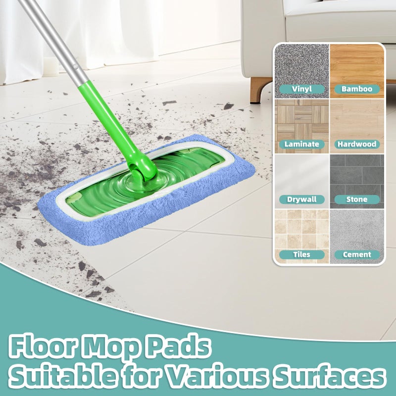 LOVECO Reusable Mop Pads Compatible with Swiffer Sweeper Mop, Microfiber Dry Sweeping Cloths & Machine Washable Wet Pads Refill for Use on All Sealed Floors - Stone, Hardwood, Laminate & Tile (6 Blue) - Image 5