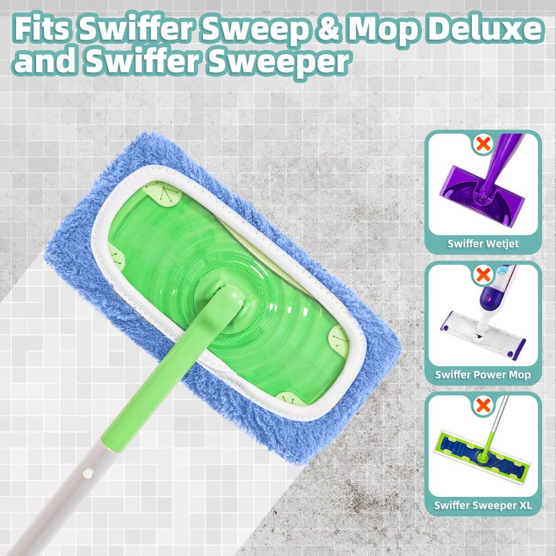 LOVECO Reusable Mop Pads Compatible with Swiffer Sweeper Mop, Microfiber Dry Sweeping Cloths & Machine Washable Wet Pads Refill for Use on All Sealed Floors - Stone, Hardwood, Laminate & Tile (6 Blue) - Image 2