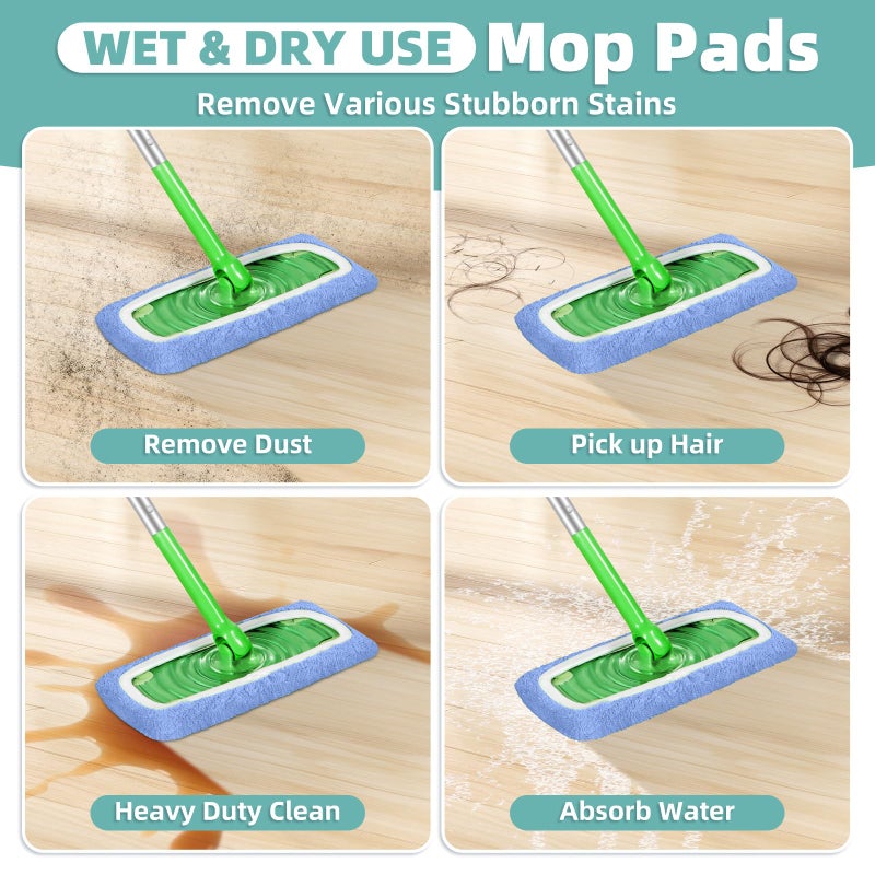 LOVECO Reusable Mop Pads Compatible with Swiffer Sweeper Mop, Microfiber Dry Sweeping Cloths & Machine Washable Wet Pads Refill for Use on All Sealed Floors - Stone, Hardwood, Laminate & Tile (6 Blue) - Image 4