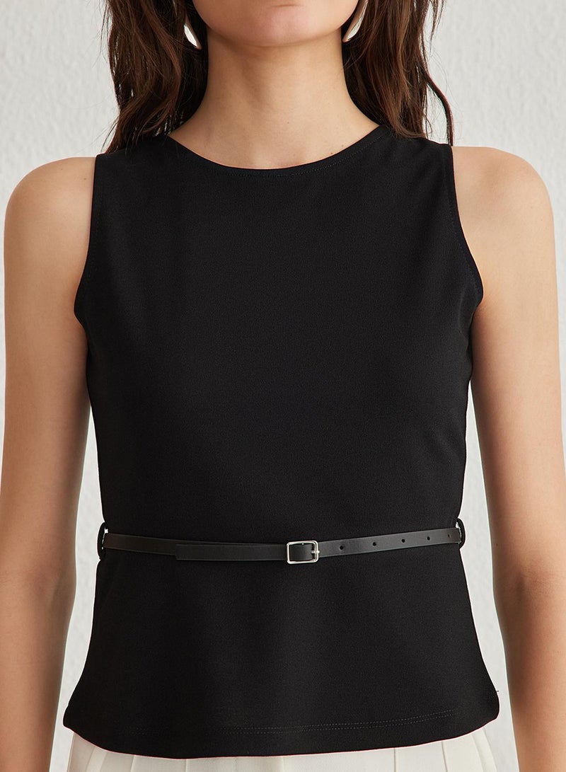 trendyol Black Belted Fitted/Body-Sitting Knitted Blouse Twoss25Bz00022 - Image 3