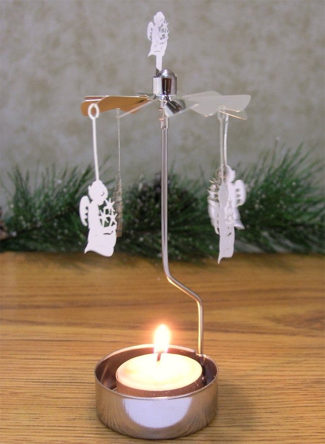 بانبيري ديزاينز حامل شموع على شكل ملاك - ملائكة راكعة تحمل نجوم الصباح السماوية - شمعة صغيرة عديمة الدخان متضمنة - ديكور للعطلات - الارتفاع 5.5 بوصة - Image 4