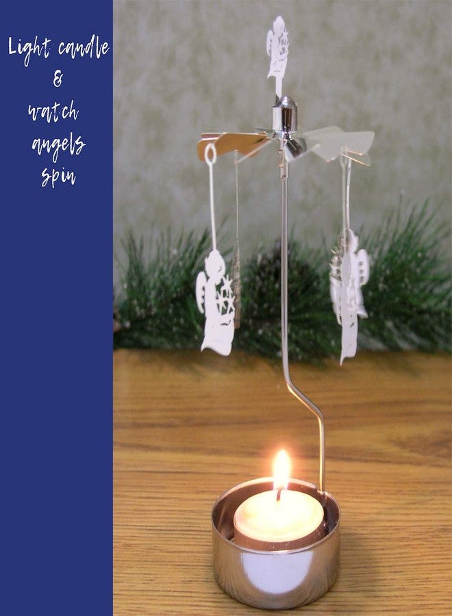 بانبيري ديزاينز حامل شموع على شكل ملاك - ملائكة راكعة تحمل نجوم الصباح السماوية - شمعة صغيرة عديمة الدخان متضمنة - ديكور للعطلات - الارتفاع 5.5 بوصة - Image 2