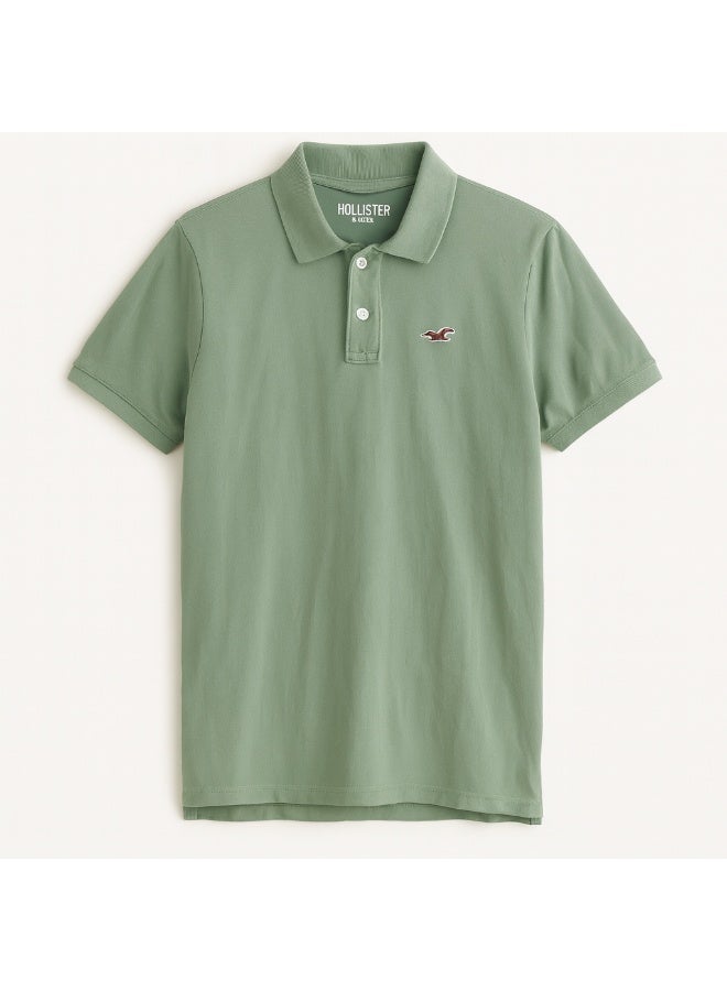 هوليستر تيشيرت بولو رجالي قطن بكيه بأكمام قصيرة شعار أيقوني أخضر نعناعي مقاس M