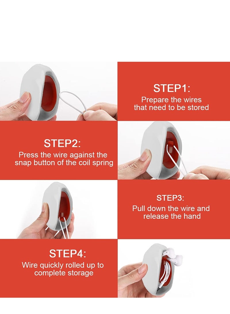 SYOSI 2 PCS Automatic Cord Winder Wire Storage Housekeeper Retractable Cable Organizer for USB Cables, Headphone Cable Data Charging Cable and Other Cords for Home Office Classroom White - Image 4