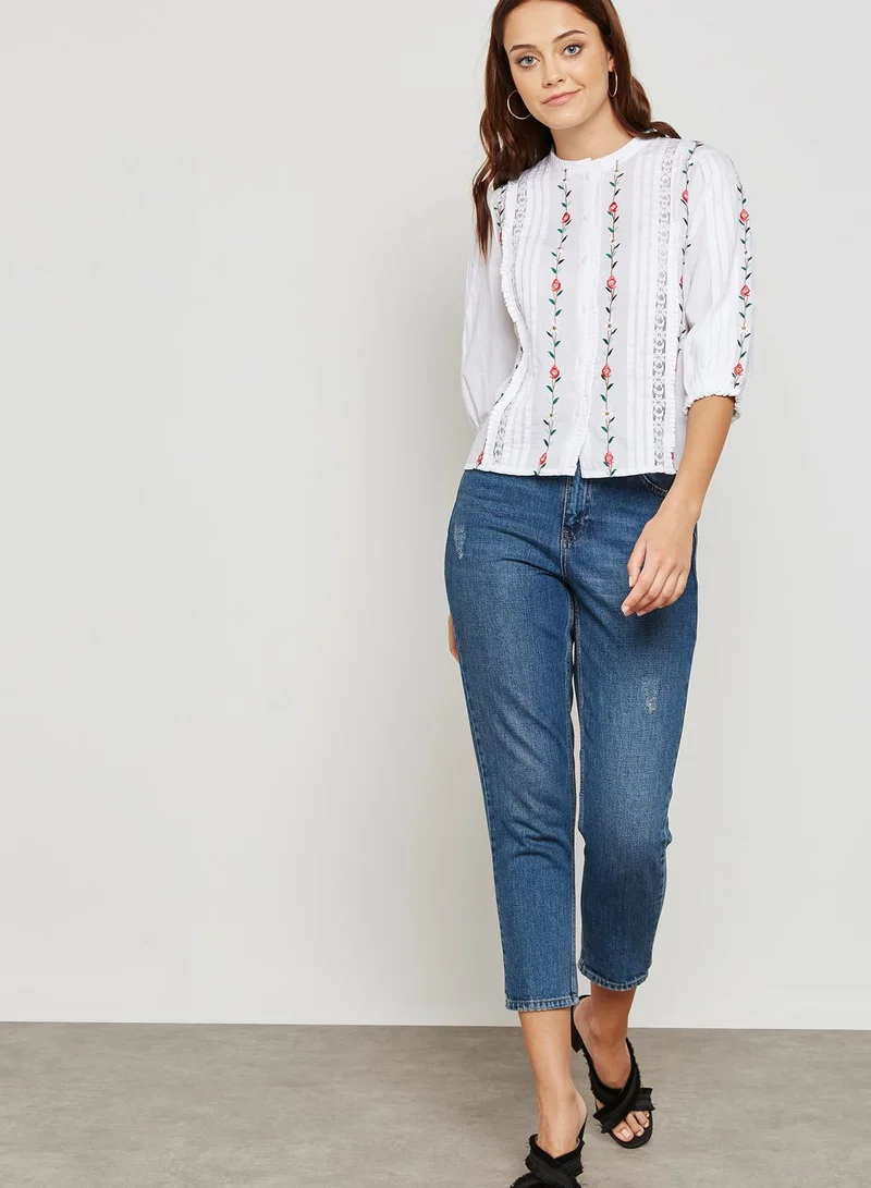 TOPSHOP Embroidered Floral Shirt