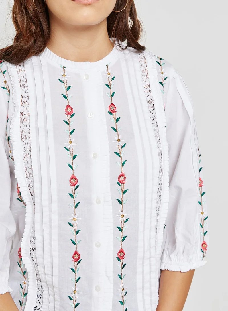 TOPSHOP Embroidered Floral Shirt