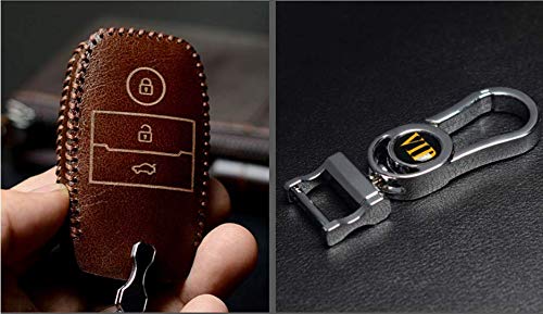 JVCV® Car Styling Soft Handmade Leather Key Cover Compatible with Kia Sonet Carens Seltos 3 Button Smart Key (Brown) - Image 3