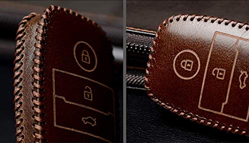 JVCV® Car Styling Soft Handmade Leather Key Cover Compatible with Kia Sonet Carens Seltos 3 Button Smart Key (Brown) - Image 4