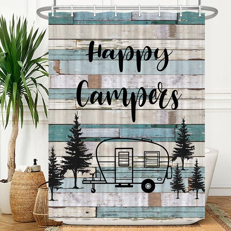 Viajar RV Shower Curtain  Camper Shower Curtains for Travel Trailer  Camping Shower Curtain Small Narrow Shorter Shower Curtains Set  Campsite Outdoors Travel Hiking Shower Curtain Set with Hooks 47X64 inch - Image 1