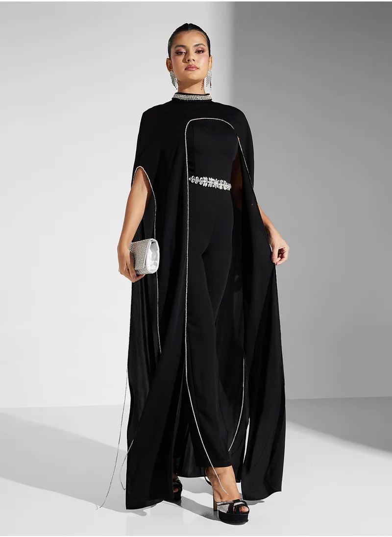 Akadia Fashion crystal cape jumpsuit