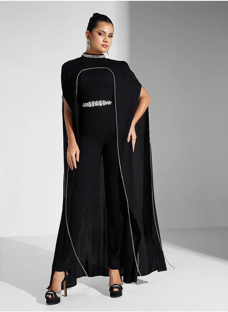 Akadia Fashion crystal cape jumpsuit