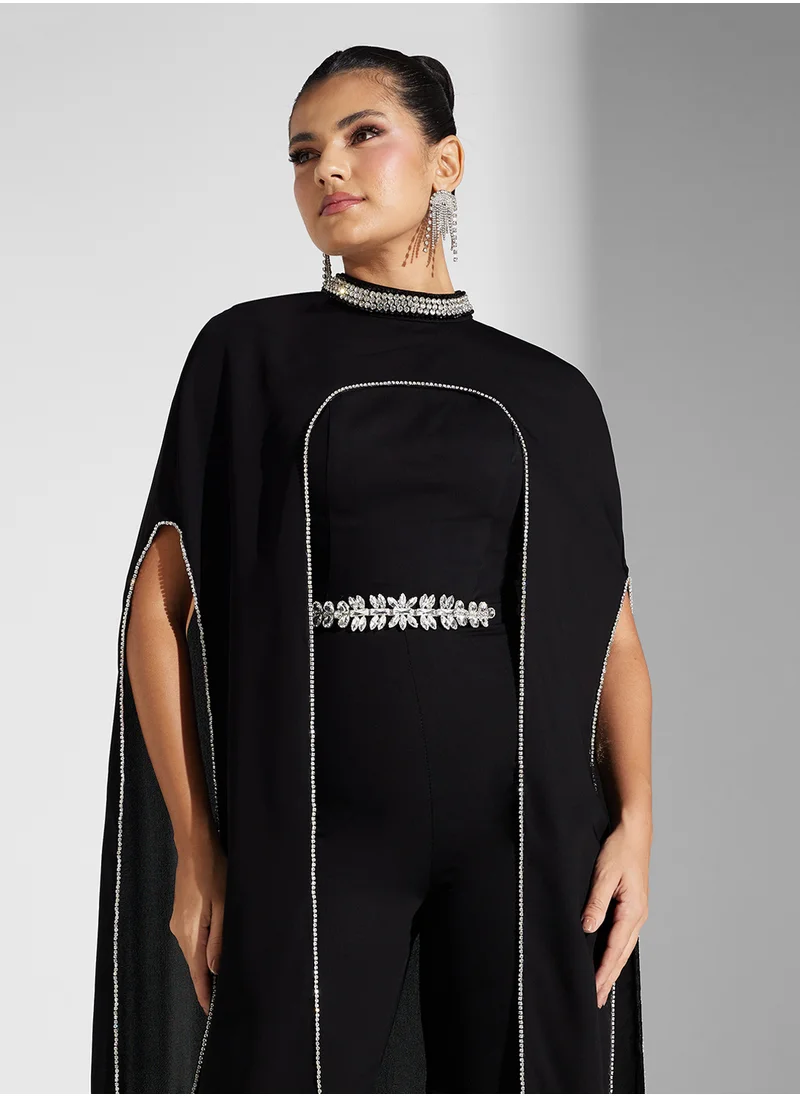 Akadia Fashion crystal cape jumpsuit