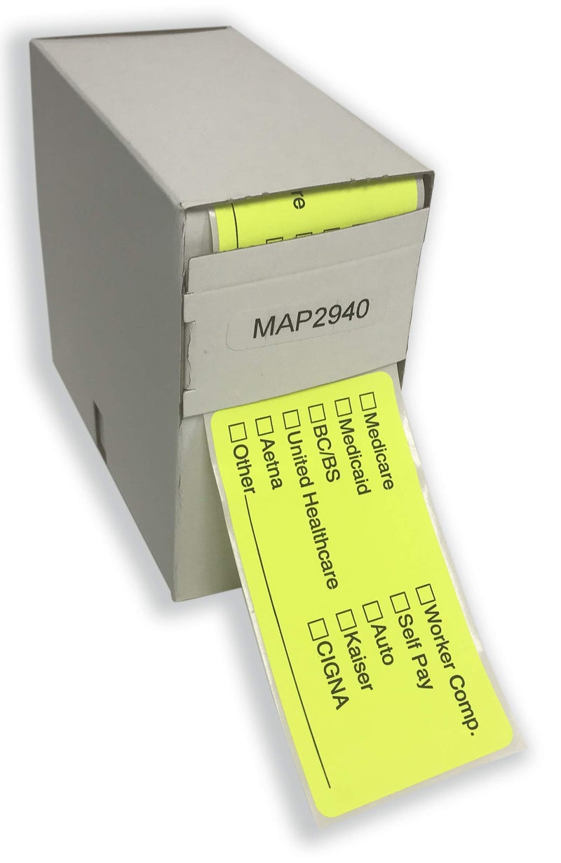 Tabbies Medical Insurance Labels, Fluorescent Chartreuse, 3-1/4"W x 1-3/4"H, 'Insurance Options" 250 Labels/Roll (MAP2940) - Image 3