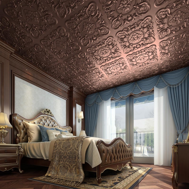 Art3dwallpanels 12 Pack Drop Ceiling Tiles, 24 x 24 Inch High Grade PVC 3D Wall Panels Vintage Flower Pattern for Interior Wall Decor, Fire Rated, Waterproof, Antique Copper - Image 5