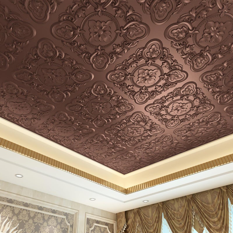 Art3dwallpanels 12 Pack Drop Ceiling Tiles, 24 x 24 Inch High Grade PVC 3D Wall Panels Vintage Flower Pattern for Interior Wall Decor, Fire Rated, Waterproof, Antique Copper - Image 4