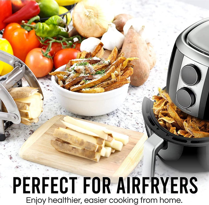 POP AirFry Mate, Commercial Grade Stainless Steel French Fry Cutter, Vegetable and Potato Slicer, 2 Blade Sizes, Non-Slip Suction Base, Perfect for Air Fryer (Not for Sweet Potatoes) - Image 2