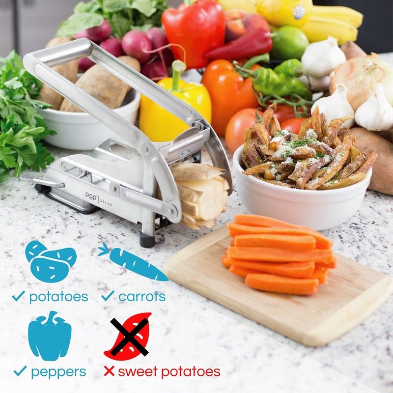 POP AirFry Mate, Commercial Grade Stainless Steel French Fry Cutter, Vegetable and Potato Slicer, 2 Blade Sizes, Non-Slip Suction Base, Perfect for Air Fryer (Not for Sweet Potatoes) - Image 3