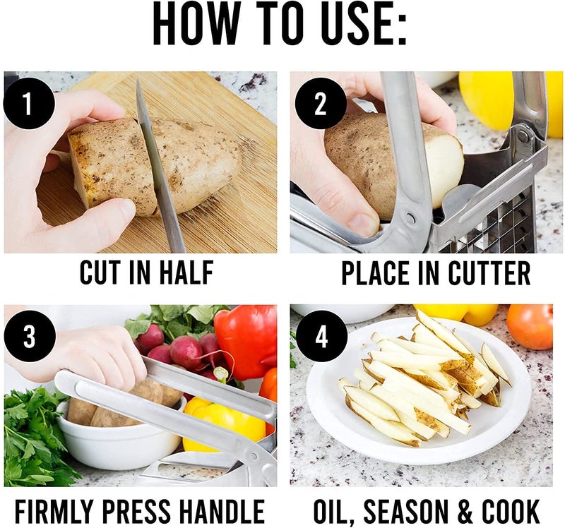 POP AirFry Mate, Commercial Grade Stainless Steel French Fry Cutter, Vegetable and Potato Slicer, 2 Blade Sizes, Non-Slip Suction Base, Perfect for Air Fryer (Not for Sweet Potatoes) - Image 4