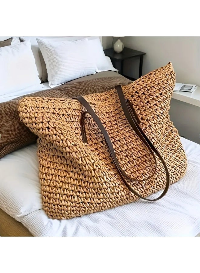 Beach Bags Straw Large Tote with Full Zip & Lining for Women 47x37cm Beige | Beach Bag for Ladies with Zipper Closure | Woven Raffia Beach Tote with PU Leather Shoulder Straps | Summer Shoulder Bag for Women | Large Capacity Travel Tote, Shopping Bag, Vacation Bag, Holiday Bag, Resort Bag | Boho Woven Handbag with Inner Lining | Lightweight Natural Straw Summer Bag | Ladies Handbag | Casual Tote Bag | Pool Bag | Picnic Bag | Weekend Bag | Outdoor Bag | Everyday Carry Bag | Fashion Tote for Women | Beach Accessories | Vacation Essentials | Resort Wear Bag | Ladies Shoulder Bag | Travel Handbag | Large Shopper Tote | Eco Friendly Woven Bag | Lightweight Holiday Tote | Summer Fashion Bag | Women's Beach Carryall | Tablet Tote | Oversized Straw Bag | Elegant Bohemian Handbag, Beige - Image 4