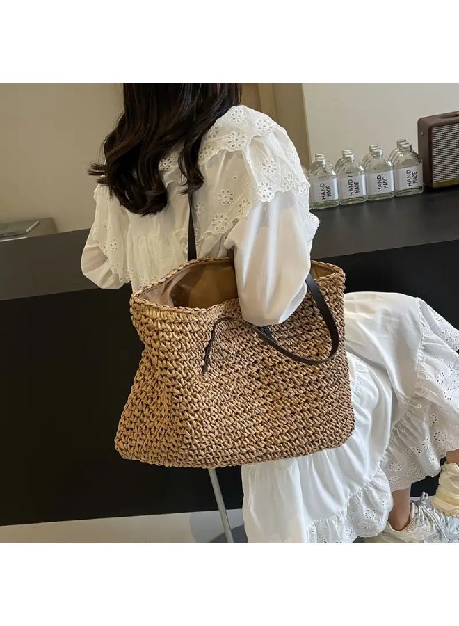 Beach Bags Straw Large Tote with Full Zip & Lining for Women 47x37cm Beige | Beach Bag for Ladies with Zipper Closure | Woven Raffia Beach Tote with PU Leather Shoulder Straps | Summer Shoulder Bag for Women | Large Capacity Travel Tote, Shopping Bag, Vacation Bag, Holiday Bag, Resort Bag | Boho Woven Handbag with Inner Lining | Lightweight Natural Straw Summer Bag | Ladies Handbag | Casual Tote Bag | Pool Bag | Picnic Bag | Weekend Bag | Outdoor Bag | Everyday Carry Bag | Fashion Tote for Women | Beach Accessories | Vacation Essentials | Resort Wear Bag | Ladies Shoulder Bag | Travel Handbag | Large Shopper Tote | Eco Friendly Woven Bag | Lightweight Holiday Tote | Summer Fashion Bag | Women's Beach Carryall | Tablet Tote | Oversized Straw Bag | Elegant Bohemian Handbag, Beige - Image 3