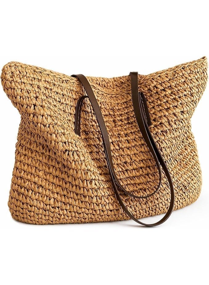 Beach Bags Straw Large Tote with Full Zip & Lining for Women 47x37cm Beige | Beach Bag for Ladies with Zipper Closure | Woven Raffia Beach Tote with PU Leather Shoulder Straps | Summer Shoulder Bag for Women | Large Capacity Travel Tote, Shopping Bag, Vacation Bag, Holiday Bag, Resort Bag | Boho Woven Handbag with Inner Lining | Lightweight Natural Straw Summer Bag | Ladies Handbag | Casual Tote Bag | Pool Bag | Picnic Bag | Weekend Bag | Outdoor Bag | Everyday Carry Bag | Fashion Tote for Women | Beach Accessories | Vacation Essentials | Resort Wear Bag | Ladies Shoulder Bag | Travel Handbag | Large Shopper Tote | Eco Friendly Woven Bag | Lightweight Holiday Tote | Summer Fashion Bag | Women's Beach Carryall | Tablet Tote | Oversized Straw Bag | Elegant Bohemian Handbag, Beige - Image 1
