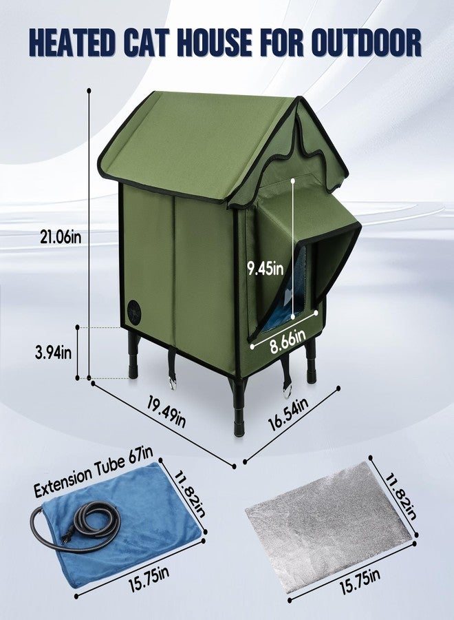 Newget Heated Cat House for Outside, Winter Insulated Cats House with Heated Pad, Waterproof Weatherproof Cat Shelter for Outdoor Indoor Cats, Cozy Elevated Feral Cat House Bed Green 21x19.4x16.5 in - Image 2