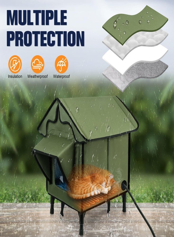 Newget Heated Cat House for Outside, Winter Insulated Cats House with Heated Pad, Waterproof Weatherproof Cat Shelter for Outdoor Indoor Cats, Cozy Elevated Feral Cat House Bed Green 21x19.4x16.5 in - Image 4