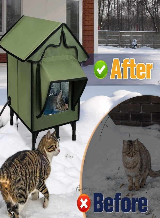 Newget Heated Cat House for Outside, Winter Insulated Cats House with Heated Pad, Waterproof Weatherproof Cat Shelter for Outdoor Indoor Cats, Cozy Elevated Feral Cat House Bed Green 21x19.4x16.5 in - Image 5