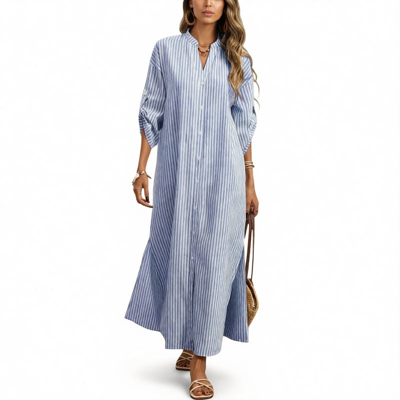 Striped Long Cardigan Shirt Casual Open Front Tunic Blouse