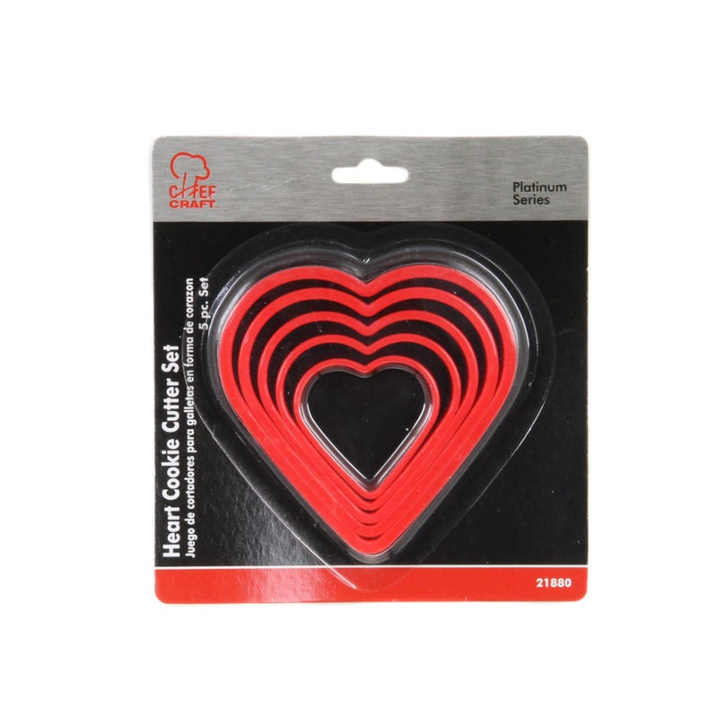 Chef Craft Select Plastic Heart Cookie Cutter, 5 Piece Set, Red - Image 2