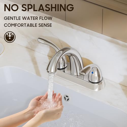 Phiestina Chrome 4 Inch 2 Handle Centerset 2 or 3 Holes Bathroom Faucet, Vanity Sink Faucet with Copper Pop Up Drain and Water Supply Lines, BF008-5-C - Image 5