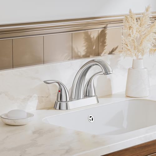 Phiestina Chrome 4 Inch 2 Handle Centerset 2 or 3 Holes Bathroom Faucet, Vanity Sink Faucet with Copper Pop Up Drain and Water Supply Lines, BF008-5-C - Image 2