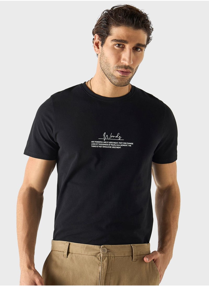 Iconic - Slogan Print Crew Neck T-Shirt - Image 1