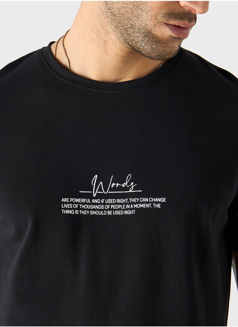 Iconic - Slogan Print Crew Neck T-Shirt - Image 1