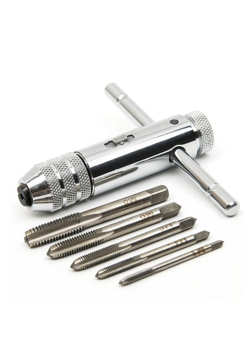 Y&D Adjustable Silver T Handle Ratchet Tap Holder Wrench with 5pcs M3 M8 3mm 8mm Machine Screw Thread Metric Plug shaped  - Image 1