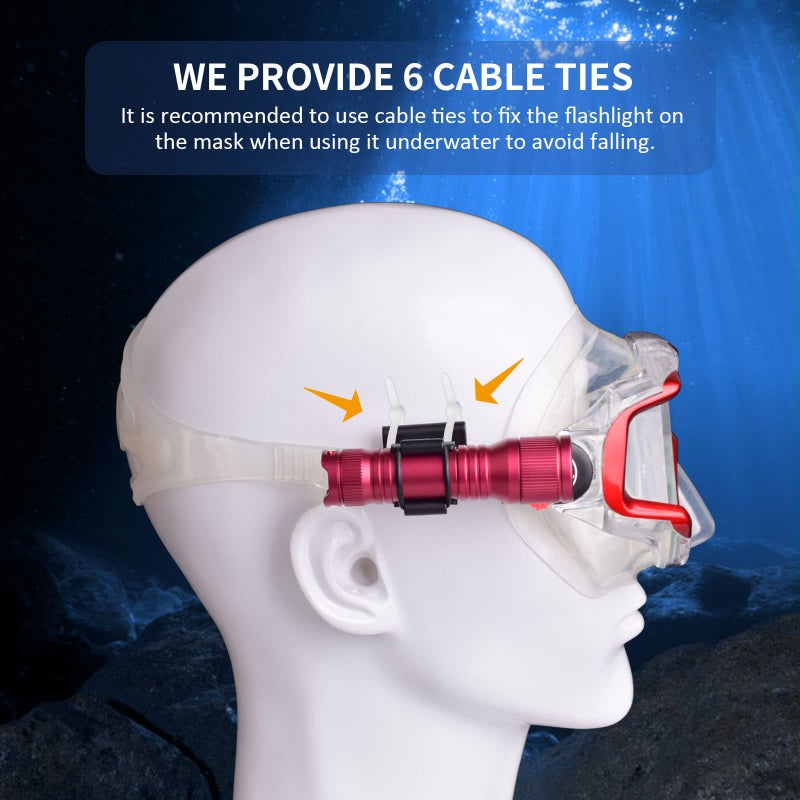 ORCATORCH مصباح الغوص المصغر ORCATORCH D560 مع ضوء رأس 650 لومن ومصباح غوص مع مشبك قناع دوار 360°، ضوء احتياطي تحت الماء بعمق 150م مع مفتاح دوار (لا يتضمن قناع الغوص) (أحمر) - Image 5