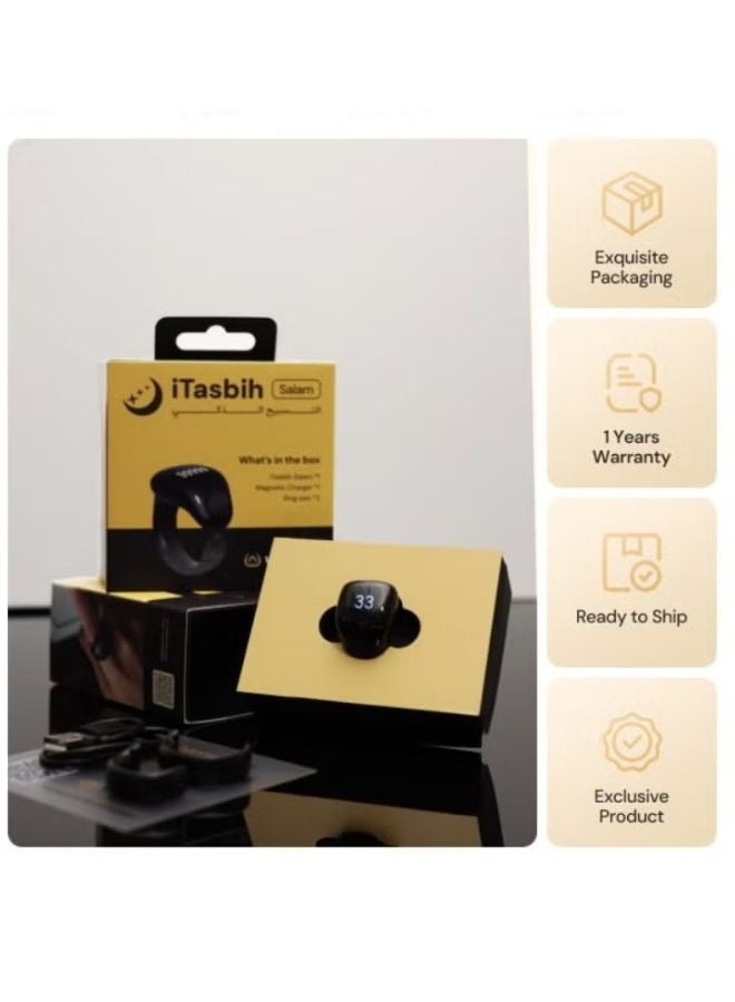 WESLAMIC iTasbih (Salam) Smart Ring, OLED Display, Zikr Counter, Prayer Reminders, 2 Adjustable Sizes 18&20mm in Box, Magnet Charging, Waterproof, Bluetooth Enabled Best for Gift - Image 1